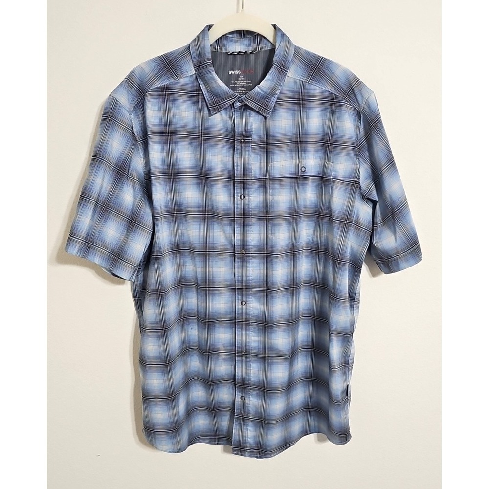 SwissTech Plaid Long Sleeve Tab Shirt‎ Men's Size Large L 42-44 Snaps